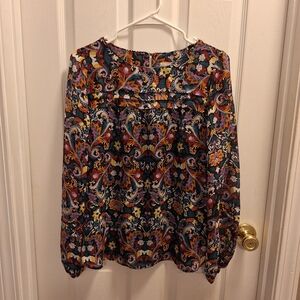 LOFT Blouse Small Floral‎ Paisly Print Colorful Bussiness Casual